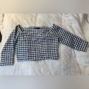 ZARA Tweed Off The Shoulder Cropped Top